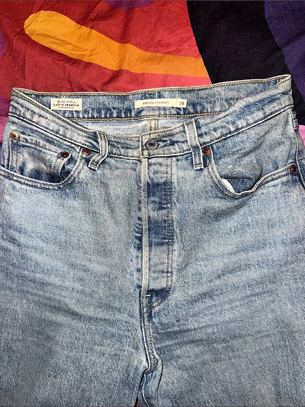 Levi's Premium Ribcage Straight Leg Jeans Blue Waist 28